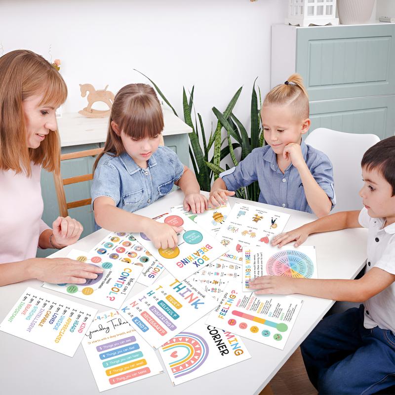 Calming Corner Classroom Posters 12 Pcs 8x10 Inches, Mental Health Therapy Office Decor for Kids Toddler, Emotional Intelligence, Big Feelings, Visual Learning Tools, Teaching Supplies, School Supplies