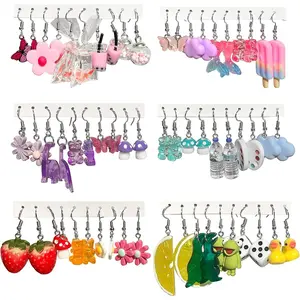 30-40 Pairs Weird Cute Funny Earrings Gummy Bear Duck Mushroom Fruit Flowers Drop Dangle Earrings for Women Aesthetic Earrings Food Animal Earrings Bulk