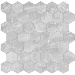 2 In Hexagon Plata Perla Polished Glazed Porcelain Mosaic