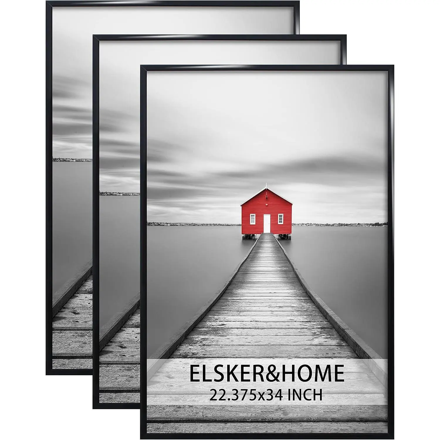 Black Photo Frame Set (3 Pack) - 22.375x34in Decorative Hanging Frame, Sturdy Scratch-Proof for Horizontal or Vertical Wall Mounting
