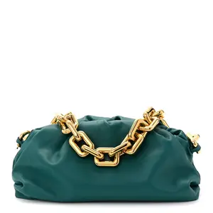 Pre-owned Bottega Leather Shoulder Bags Calfskin The Pouch Chain Mallard