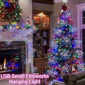 1pc USB Firework Explosion Star String Lights, Remote Control, 8 Modes & 100/50 LEDs, Fairy Atmosphere Decorative Light Strings, DIY Handcrafted Ornament for Wreaths & Christmas Trees, Valentine's day, Wedding Party Decor