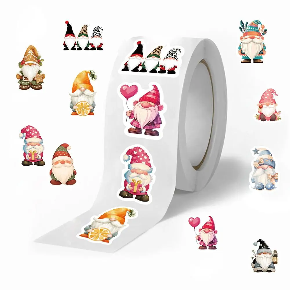 Gnome Pattern Sticker (500pcs/roll), Self Adhesive Decorative Sticker, DIY Decals for Water Bottle, Calendar, Card, Scrapbooking, Laptop, Ornaments