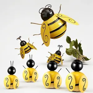 Set Of 4 Decorative Metal Bumble Bee Garden Accents Wall Art Sculpture Ornament