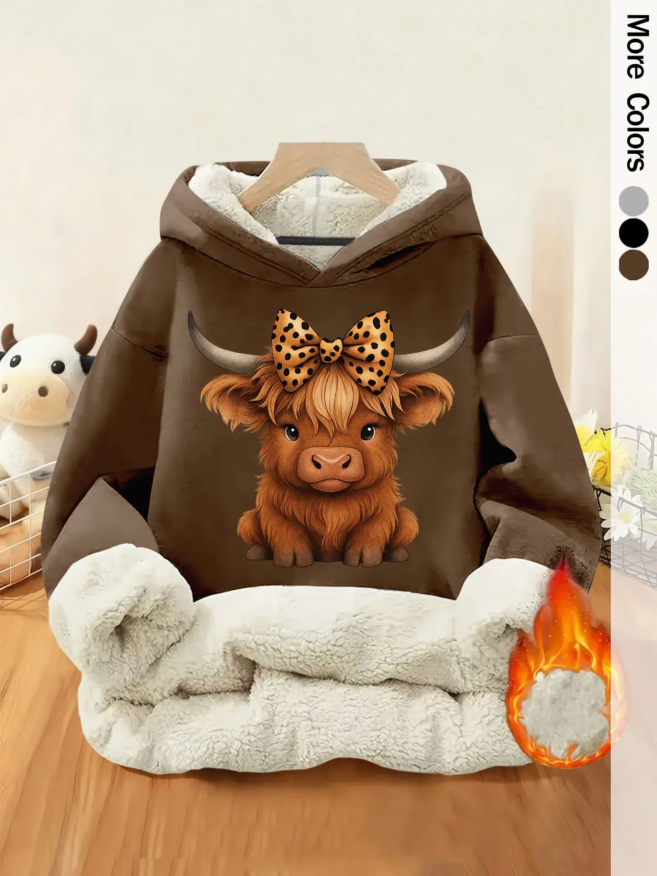 Women's Casual Loose Fit Hoodie Drawstring, Butterfly Knot Cow Print Animal Fleece Sweatshirt, Fall & Winter Fashion, Comfortable and Stylish, Baggy
