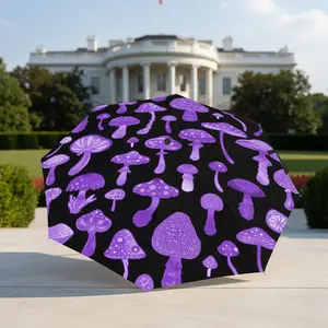 Purple Mushroom Illustrated Pattern Automatic Folding Umbrella, Portable Folding Design with 8 Ribs, Leisure Outdoor Accessories, Halloween, Christmas, Thanksgiving, Birthday Gifts