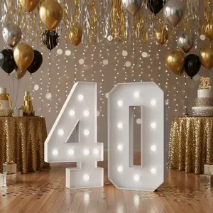 2-Pack 3-Foot LED Number Light Signs, & Warm Light Options, Pre-Cut Frame, Large Digit 40 for 40th Birthday Party Decorations, Anniversary
