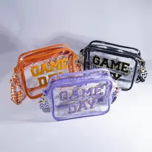 Clear PU Crossbody Bag for Game Day, Gym, and Travel – Transparent Stadium-Approved Tote with Wide Strap, Compact Size (22×18×8cm), Durable and Lightweight Design (Blue)