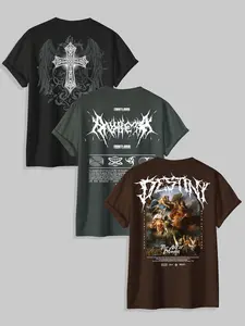 Men's Graphic Print Round Neck Tee, Regular Fit Casual Short Sleeve T-shirt, Men's Summer Top for Daily Wear