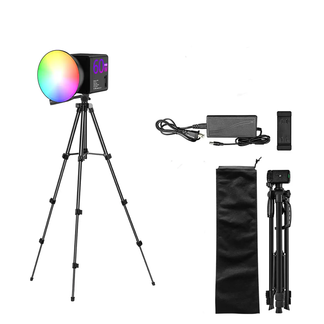 RGB LED Video Light Kit with Stands, 1 Set 60w Photographic Fill Light Led Fill Lights Photography Studio Lighting, Dimmable COB Light for Youtube, Streaming, Camera Accessories