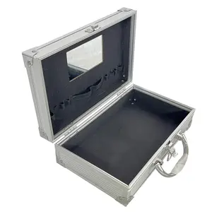 Professional Hair Stylist & Makeup Artist Case Tools Storage Box, 1 Count Portable Aluminum Hairdressing Toolbox with Mirror, Cosmetic Organizing Case for Indoor & Outdoor