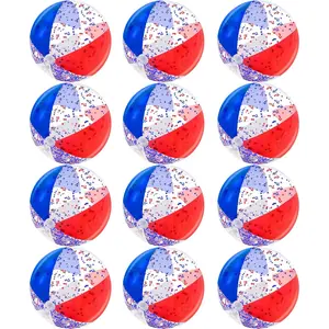 12 Pack 16" Inflatable Patriotic Beach Balls,4th of July Red White and Blue Stars Glitters Beach Ball Bulk,250th Anniversary Pool Toys for Kids & Adults Summer Swimming Pool Beach Party Game Water Toy