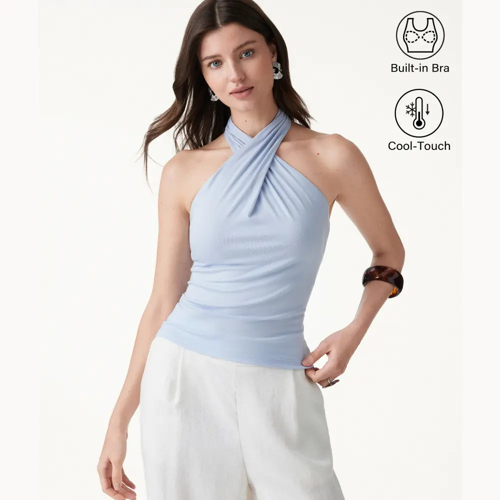 【ANY 3 FOR $99】OGL Criss Cross Halter Neck Going-Out Bra Top  tank air tank tops travel woman DealsForYouDays