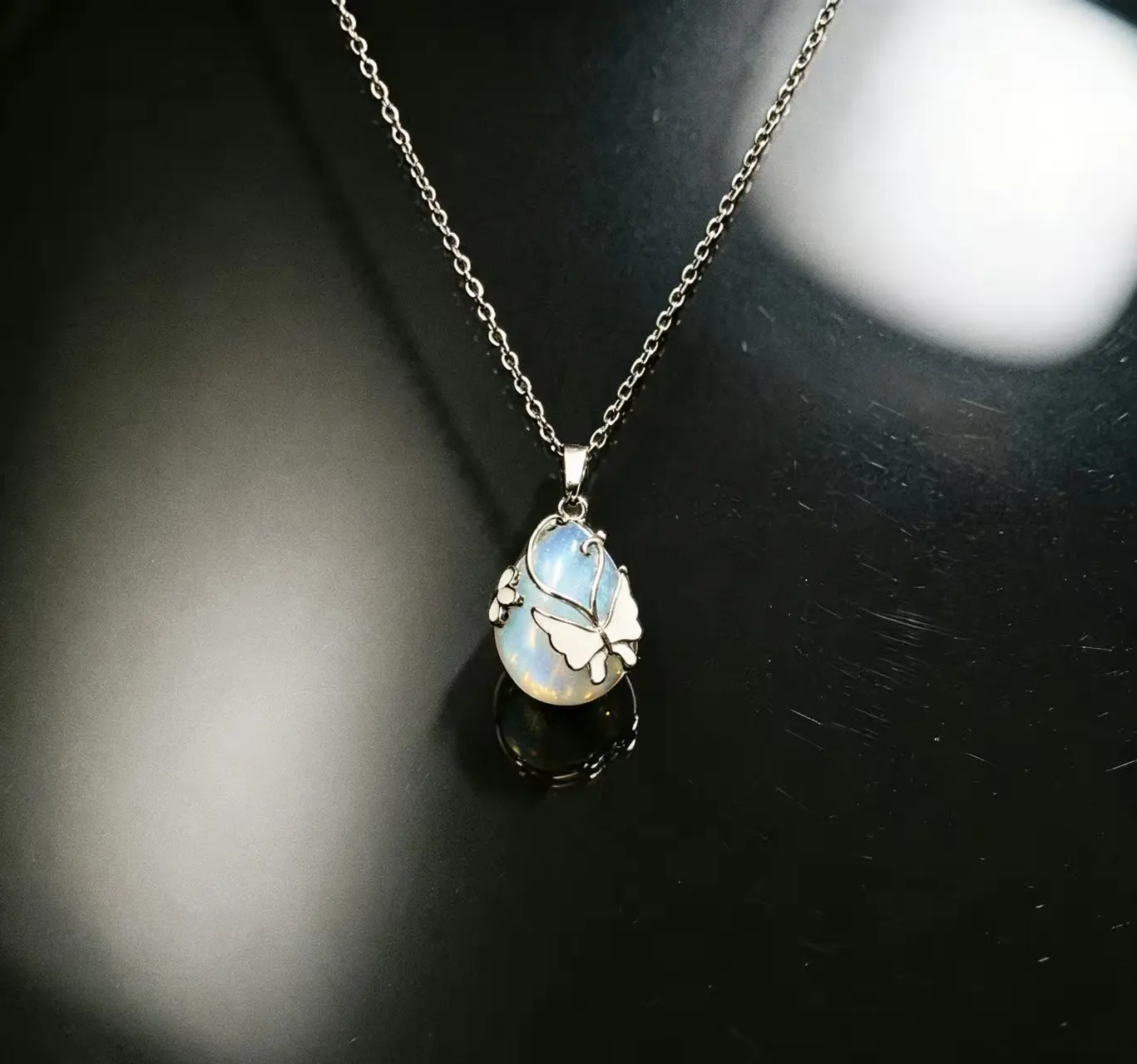 Blue Opal Butterfly Pendant - Fairycore Fantasy Necklace