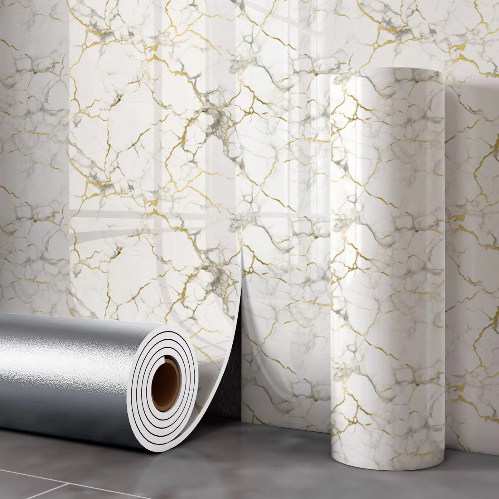 Marble Tile Wall Stickers, Self-Adhesive Waterproof Wallpaper, Anti-Static Xpe Material, Easy Home Installation, Suitable for Kitchen, Bathroom, Living Room & Bedroom