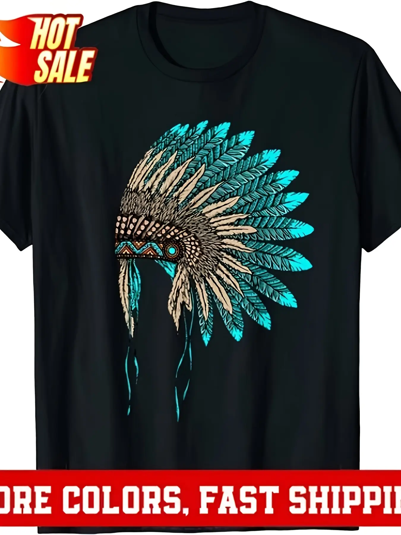 Men'S Local American Indian Headdress Costume T-Shirt with & Tribal Design - Retro Cultural Apparel for Themed Parties, & Casual Attire - Breathable Casual Tee for Training, Running, Fitness - D