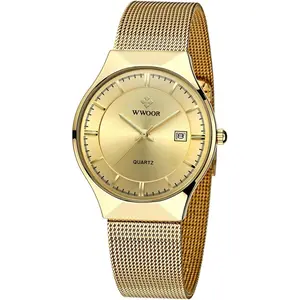 Men Watch Ultra Thin Watches Stainless Steel Mesh Band Quartz Wristwatch Fashion Date  Watches