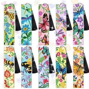 10-piece DIY Diamond Painting Bookmark Kit, Butterfly and Bee 5D Diamond Art Bookmark Kit, Handmade Bookmark Making Kit, with Tool Kit and Bonus Ornament, Suitable for Adults