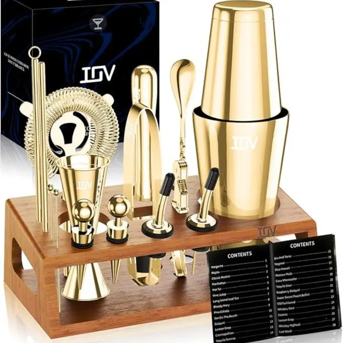 IOV 17-Piece Boston Cocktail Shaker Set | Ultimate BarTool Kit with 18oz & 28oz Shakers, Perfect for Home Bars, Lounges, and Aspiring Mixologists Utensils Stainless Steel  #Summervibes