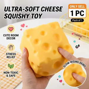 Super Soft Giant Cheese Squishy – Satisfying Squeeze Fidget Toy for Stress Relief – Realistic Slow Rising Sensory Toy for Kids & Adults – Perfect Desk Buddy