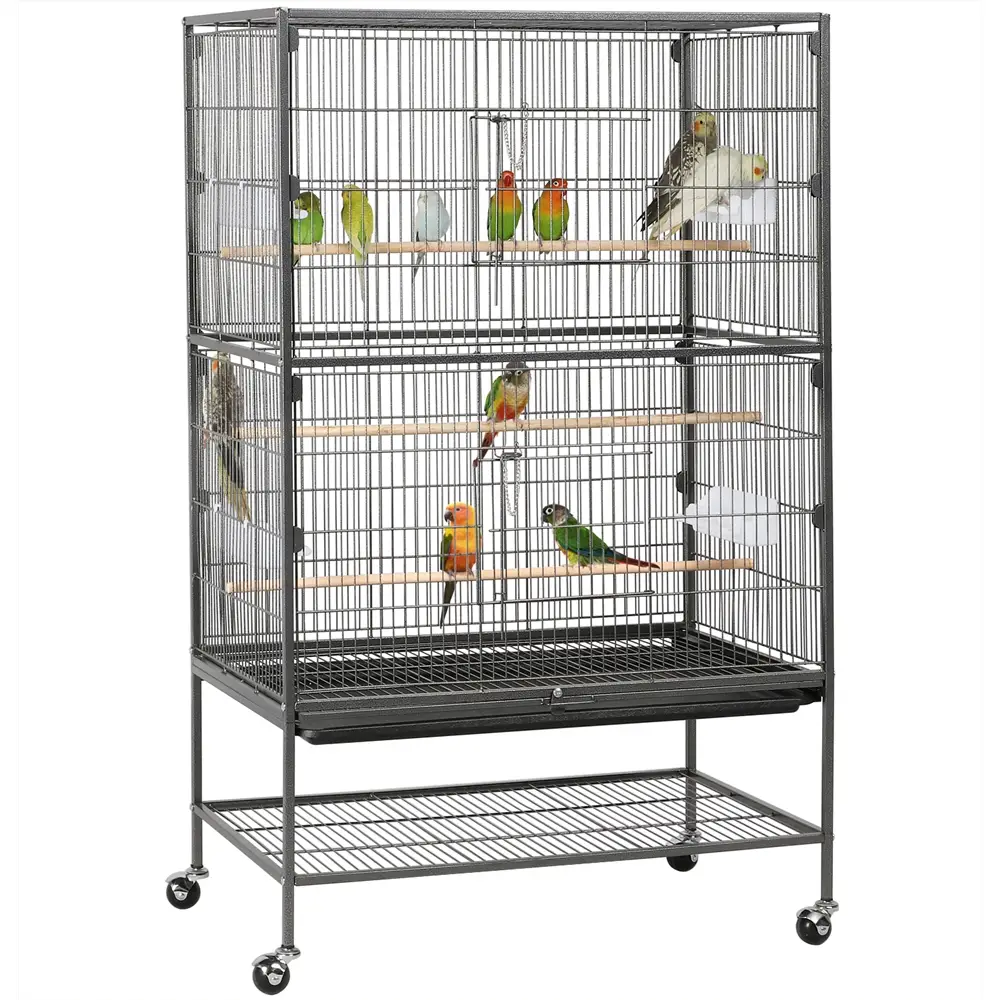 【All Size】Yaheetech 52″ H Large Parrot Cage Rolling Metal Bird Cage for Lovebird Cockatoo Conure with 3 Perches & 4 Feeders & Extra Shelf Portable Mov