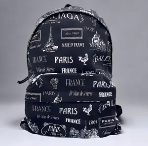 Pre-owned Balenciaga As Seen On Screen As Seen On Screen M271 Paris Print Nylon Backpack Black White $999