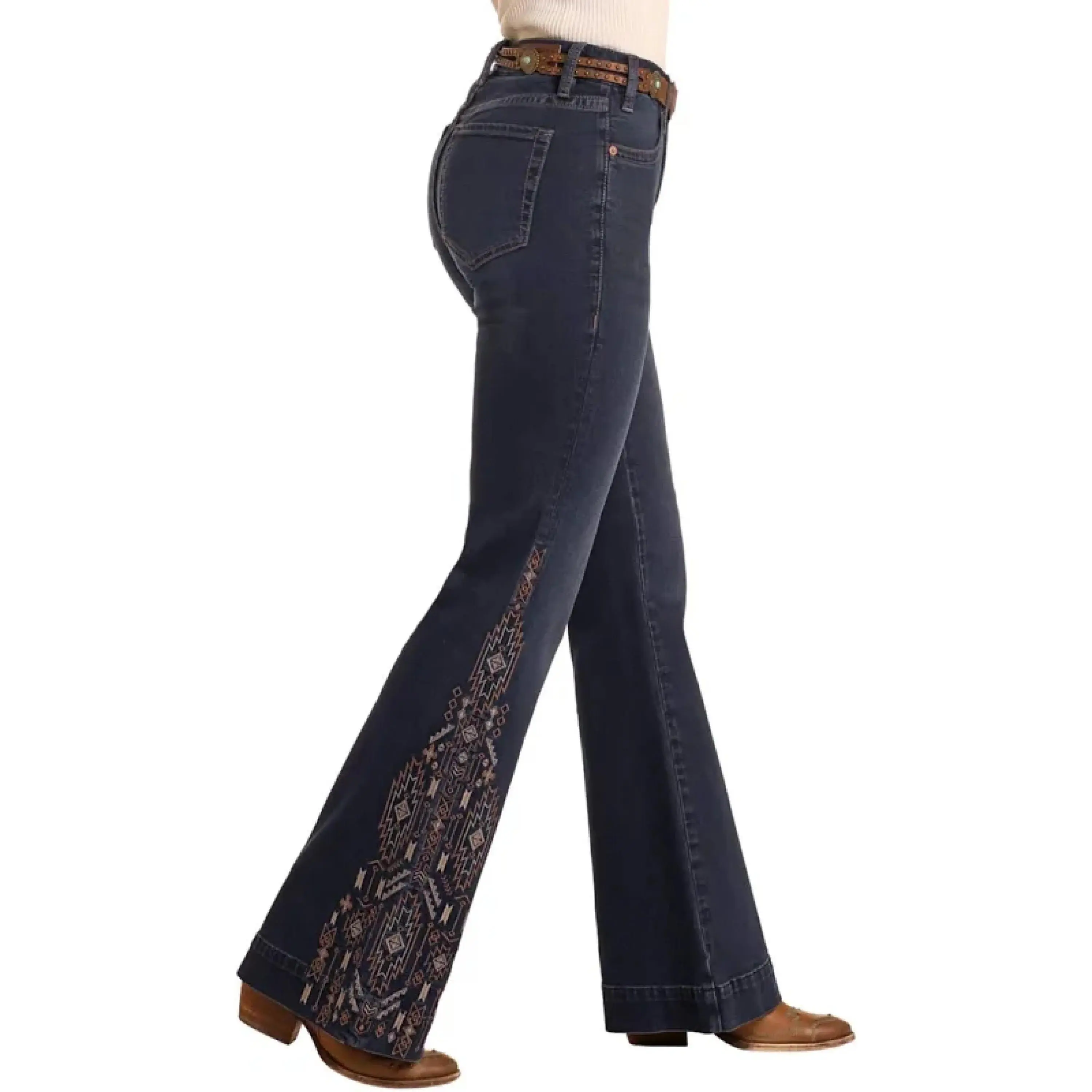 ROCK&ROLL AZTEC MID RISE TROUSER DARK JEAN BW5MD05331