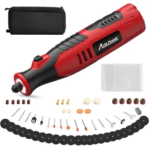 Cordless Rotary Tool 2.0 Ah 8V Rechargeable Rotary Tool, 4 Front LED Lights, 5 Speeds, 60 count Rotary Accessories with Bag for Carving, Engraving, Sanding, Polishing and  - Red