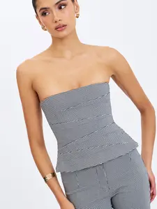 Ulla Micro-Houndstooth Strapless Peplum Top