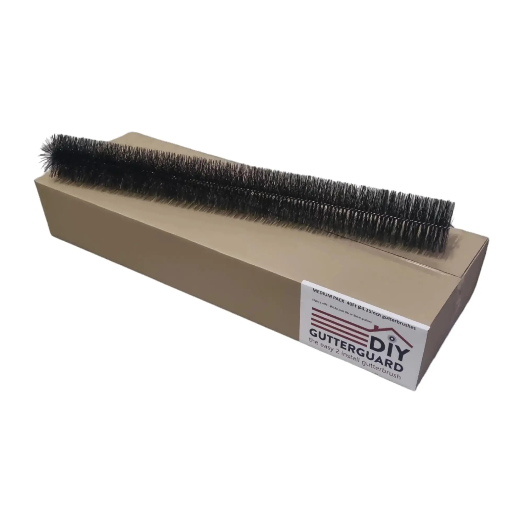 Gutter Guard Brush for 5 Inch Gutters, 4.25 Inch Diameter, Prevents Clogs and Filters Leaves, 40 Ft or 140 Ft