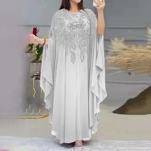 Women'S Sequined Vintage Muslim Dress Patchwork Long Sleeve Large Size Dress Pullover Abaya Prayer Clothes Holidays Party Dress
