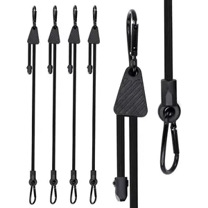 4 count 48 Inch Adjustable Carabiner Bungee Cords with Hooks,Easy to Adjust, Black Bungee Straps with UV-Resistance &  Elasticity Fit for Luggage,,Roof Rack,Cargo,Carts etc