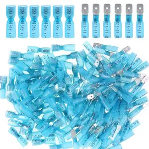 100Pcs 22-16/16-14/12-10Gauge Fully Insulated Crimp Spade Terminals Connectors Nylon Heat Shrink Waterproof Quick Disconnect Assortment Kit