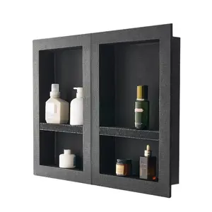 VEVOR Shower Niche, 16x 24 inch+ 16x 24 inch Recessed Wall Niche with Movable Shelf, 4 inch Thick Modern SoapShampoo Storage Organizer, Square Corners, Sealed Waterproof, Black for Bathroom Shower