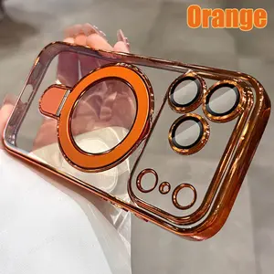 Luxury For Magsafe Bracket Case For iPhone 17 Air Pro Max 16 Plus Magnetic Ring Stand Holder Clear Acrylic Cover for iPhone 16 Pro Max Plus