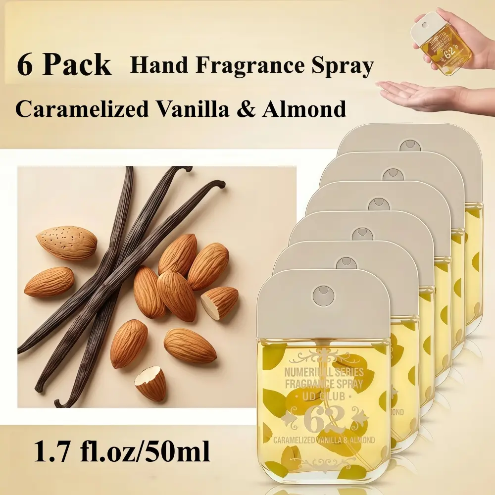 6-Piece Hydrating Hand Mist Collection, 1.7oz/50ml Portable Travel-Size Fragrance Sprays with Aloe & Moisture, Long-Lasting Fruit & Flower Scents, Mini Pocket No-Rinse Bulk Set