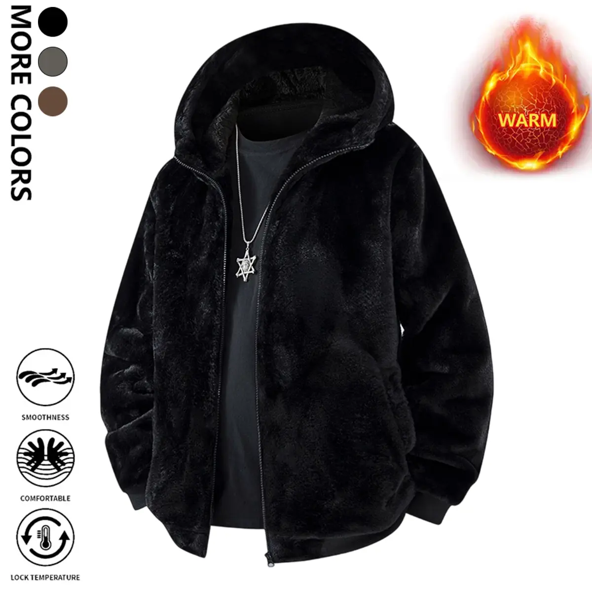 Autumn/Winter Fashion Men's Jacket, Full-Zip Hooded Jacket with Lining, Thickened and Warm, Solid Color with Stripe Design, Machine Washable and Durable, Comfortable and Warm for Parties, Daily Casual Wear, from College to Business