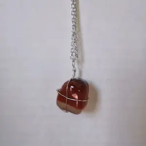 Wire wrapped natural polished stone silver necklace