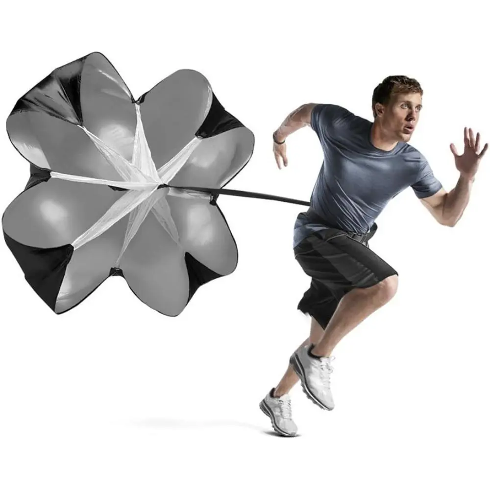 Resistance Parachute for Soccer Players, 56-Inch Quick-Drying Sun Block Polyester Chute with Mesh Panel, Adjustable 15-30 lbs for Track and Field, Speed Training