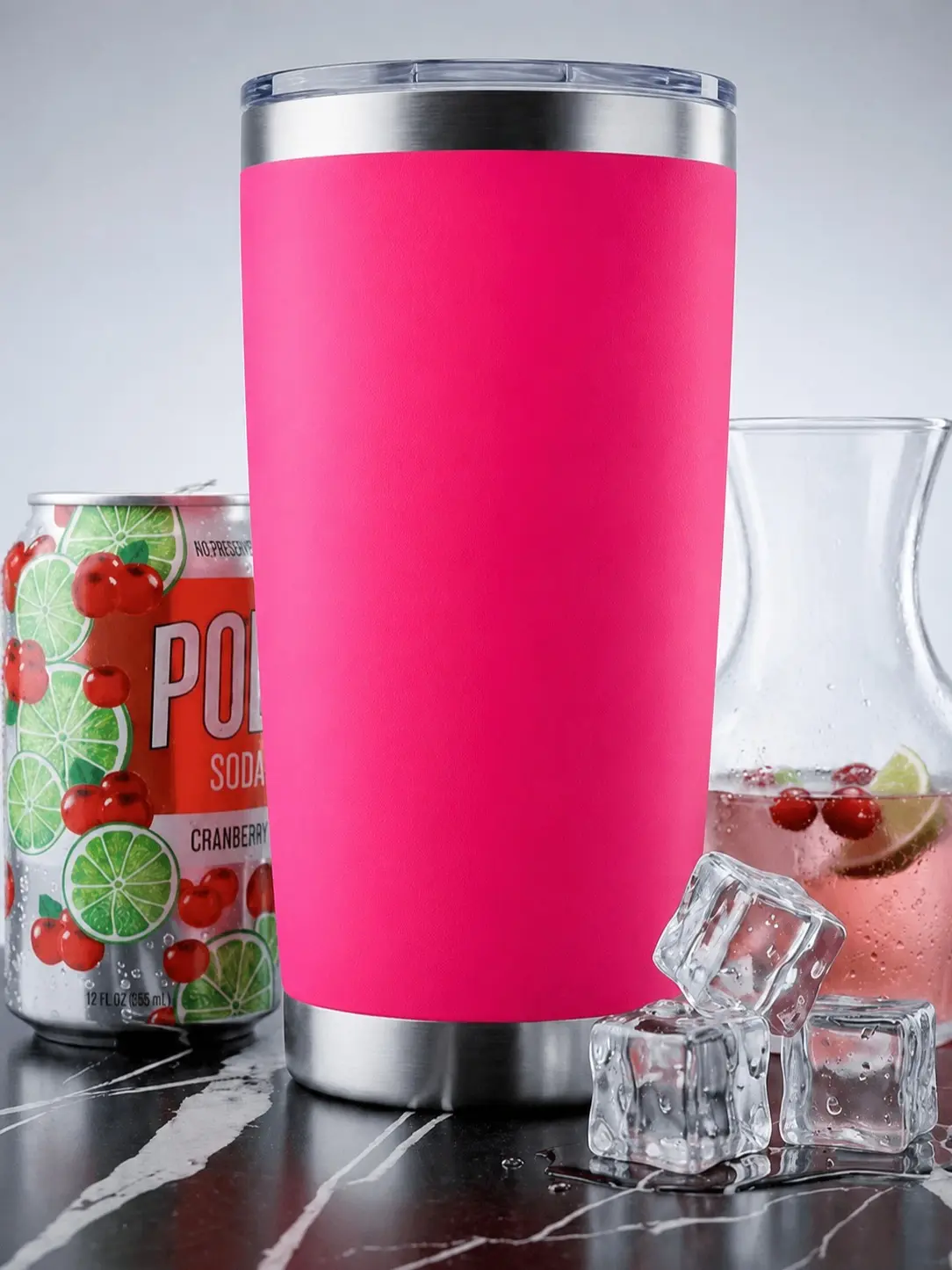 20oz stainless steel double-wall tumbler with vacuuum lid hot pink