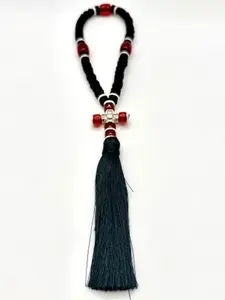 Red Bead Christian Komboskini Knotted Prayer Rope with Black Tassel Religious