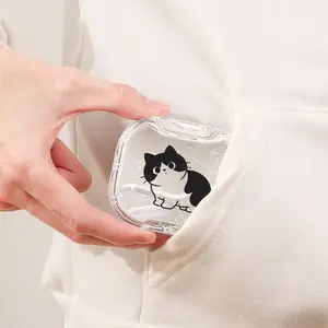 Cute Black & White Cow Cat Portable Retainer Case, Sealed Dustproof Mini Travel Aligner Storage Box