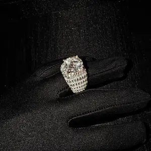 M2-2220 Big Oval Stone Iced Out Hip Hop Ring | Bling Statement Jewelry summerwins