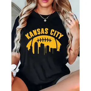 Women's Kansas City Football Skyline Drip Graphic T-Shirt - Game Day Fan Apparel for NFL Team Supporters, Casual Sports Tee for Game Nights & Tailgates