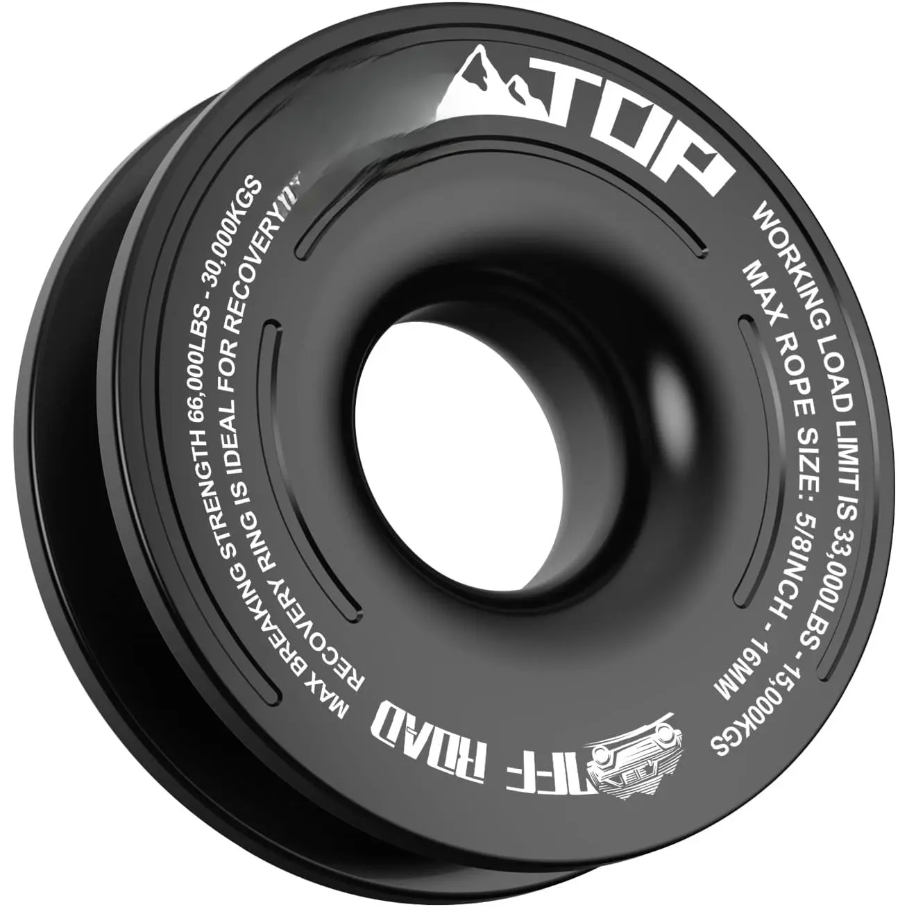 Ring 66000 LBS Winch Snatch Towing Ring, Tackle Pulley System, Rope Retention Safety Strap Included, Black