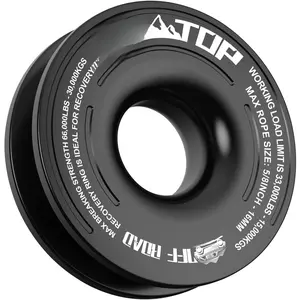 Ring 66000 LBS Winch Snatch Towing Ring, Tackle Pulley System, Rope Retention Safety Strap Included, Black