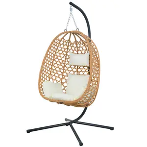 EortheX Hanging Egg Chair with Cushions Comfortable Rattan Swing Chair for Patio Garden Balcony Durable Stylish HDPE Rattan Modern Luxurious Design Easy Setup Outdoor Furniture