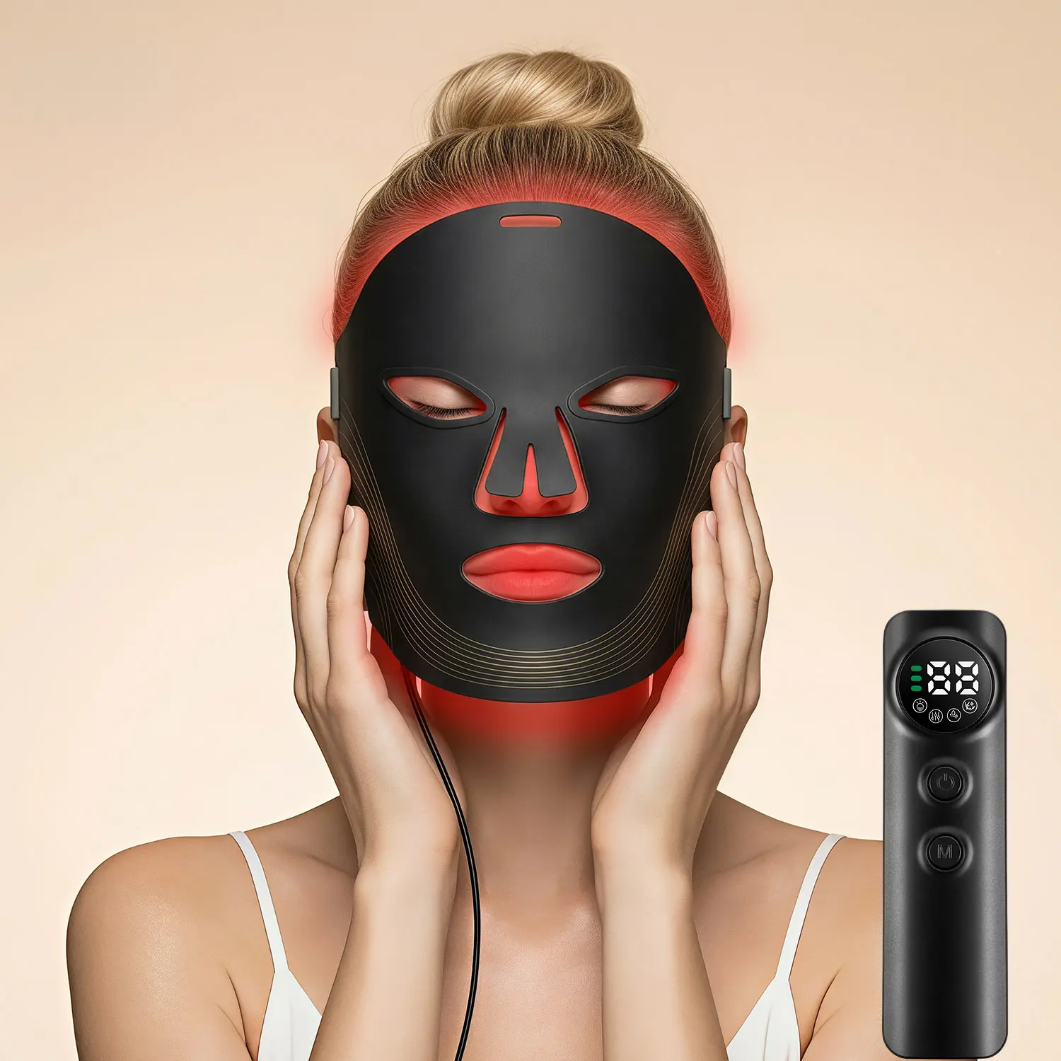 Cotsoco 7 Color Red Light Therapy Mask, LED Facial Mask with 3 Brightness Level, Rechargeable Light Face Mask for Skincare, Gift for Women Men