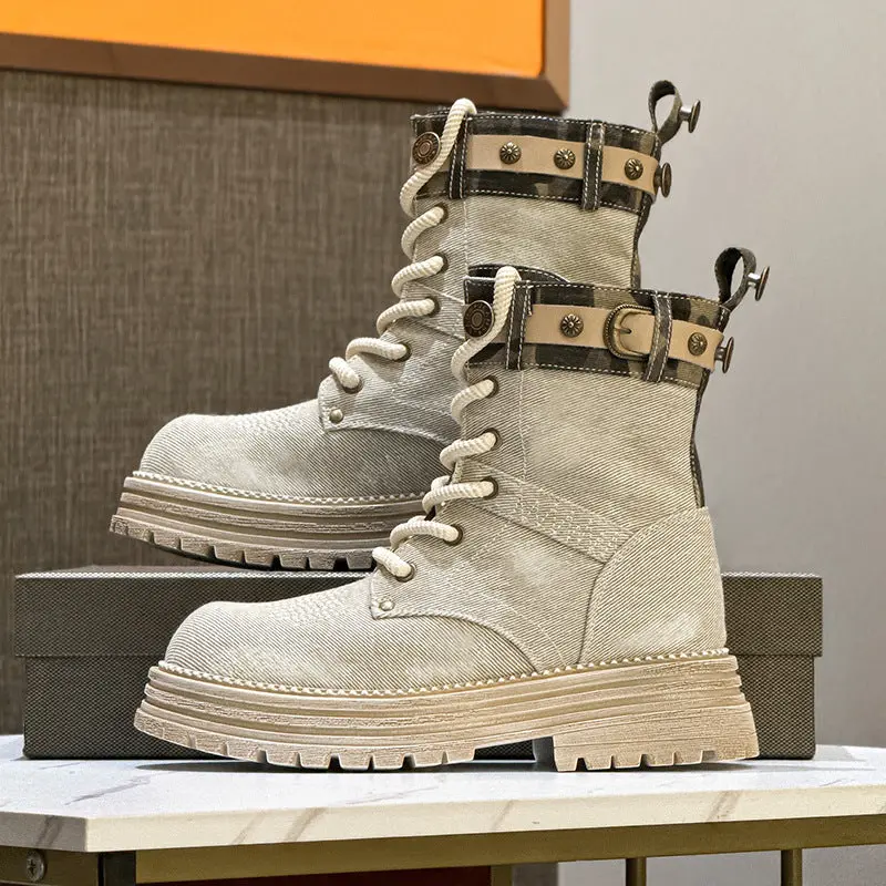 Vintage Canvas Combat Lace-Up Boots