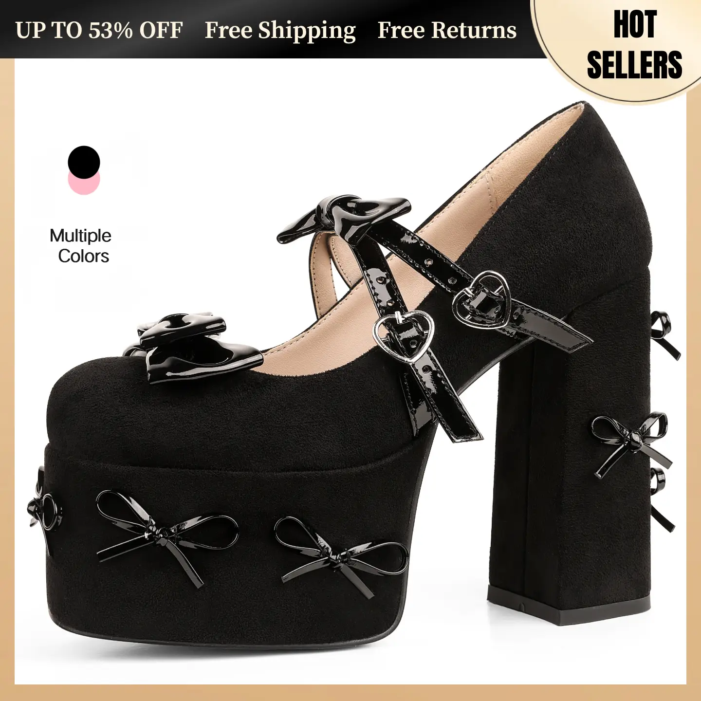 Platform Mary Jane Shoes for Women Cute Bow Buckle High Chunky Heel Cute Suede Dress Shoes Goth Pumps Shoes Uniform Oxfords Outdoor
